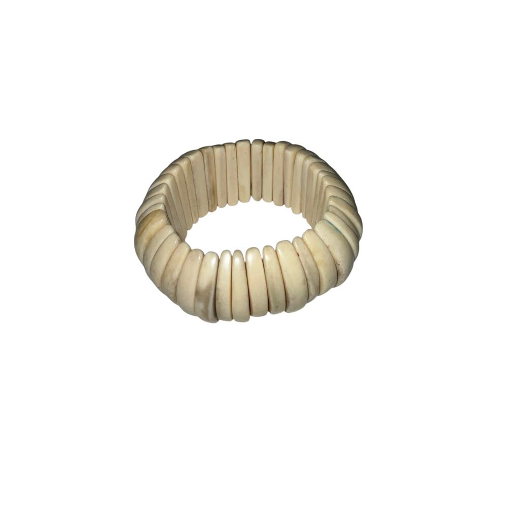 Iris Apfel & Bajalia Ivory Crackle Stretch Wide Band Boho Bracelet